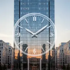 Moderne Gebäude mit einer großen Uhr, die auf den xtrackers ii eur overnight rate swap ucits etf hinweist.