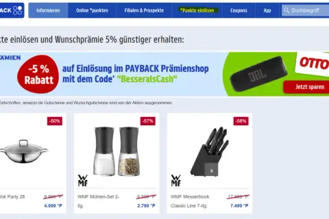 PAYBACK-Punkte auszahlen: WMF Wok, Mühlen-Set und Messerblock im Angebot. Jetzt Prämien einlösen und sparen!