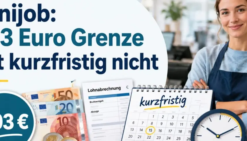 Die 530 Euro Grenze für Minijobs bleibt kurzfristig bestehen. Geld, Lohnabrechnung und Kalender deuten auf die minijob grenze 2026 hin.