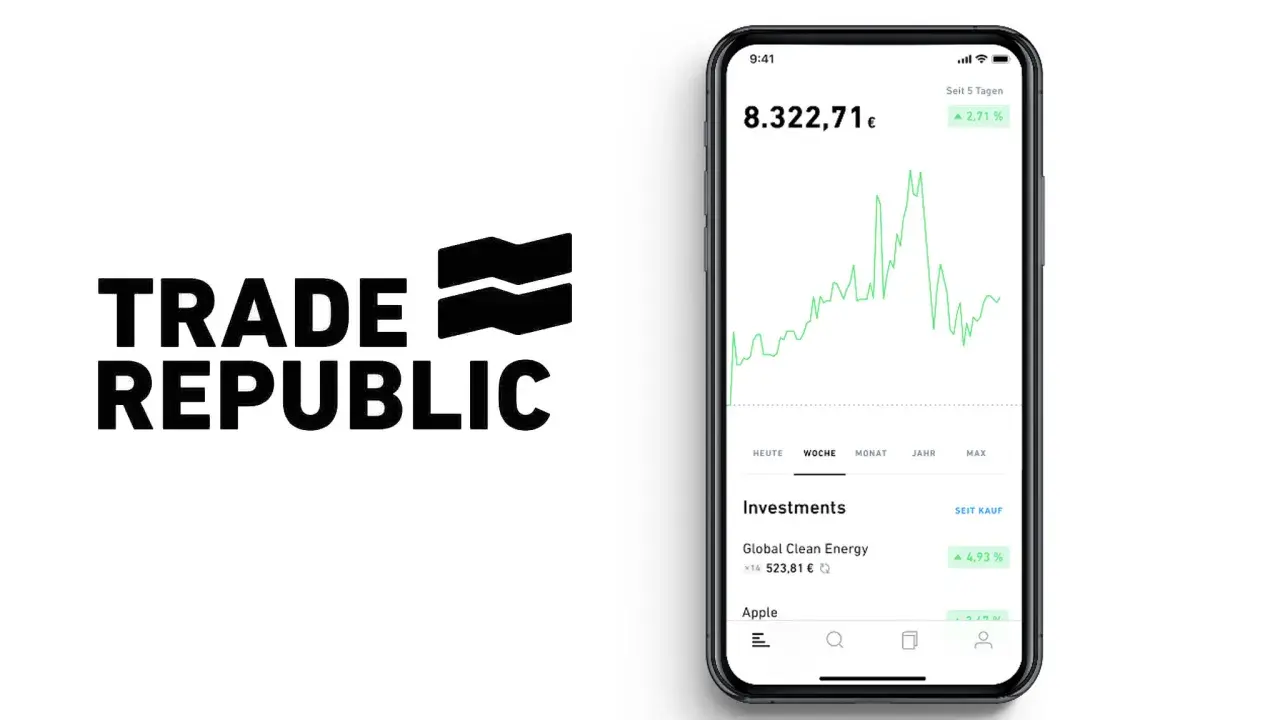 Trade Republic App zeigt einen wachsenden Wert von 8.322,71 € und eine Investition in "Global Clean Energy". Ideal für deinen Trade Republic Sparplan.