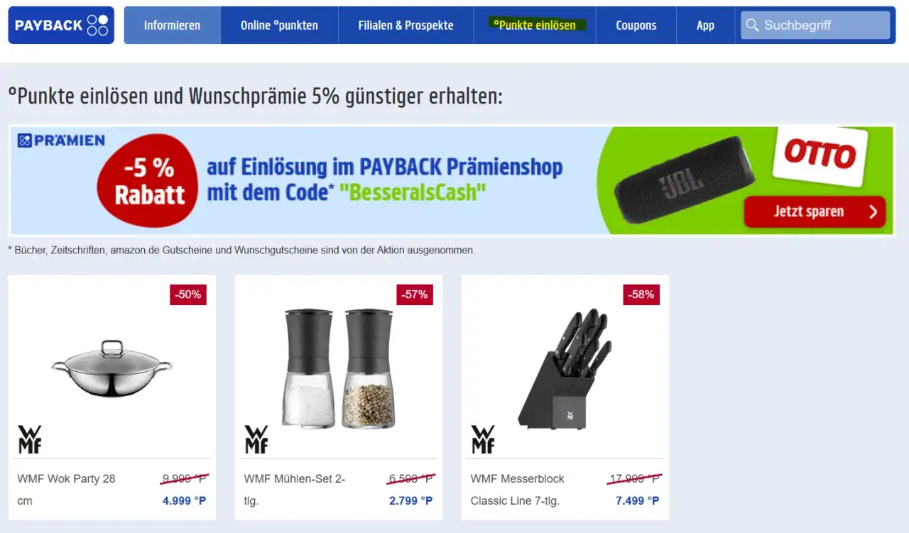 PAYBACK: Punkte einlösen für WMF Wok, Mühlen-Set & Messerblock. Spare bis zu 58%!