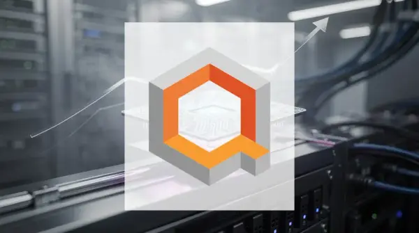 Das IonQ-Logo (NYSE: IONQ) über einem Serverraum mit einem steigenden Trendpfeil, der Wachstum symbolisiert.